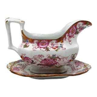 Antique Cauldon England Gravy Boat and Saucer For Sale