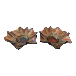 1920s Pair of Antique Marigold Carnival Glass Ruffled Bowls