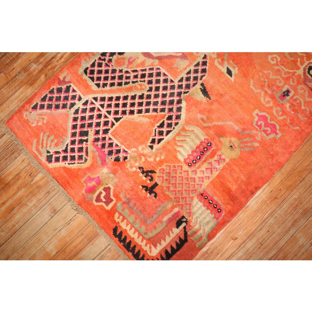 Mid 20th Century Zabihi Collection Orange Dragon Vintage Tibetan Rug - 3'1" x 5'9" For Sale - Image 5 of 9
