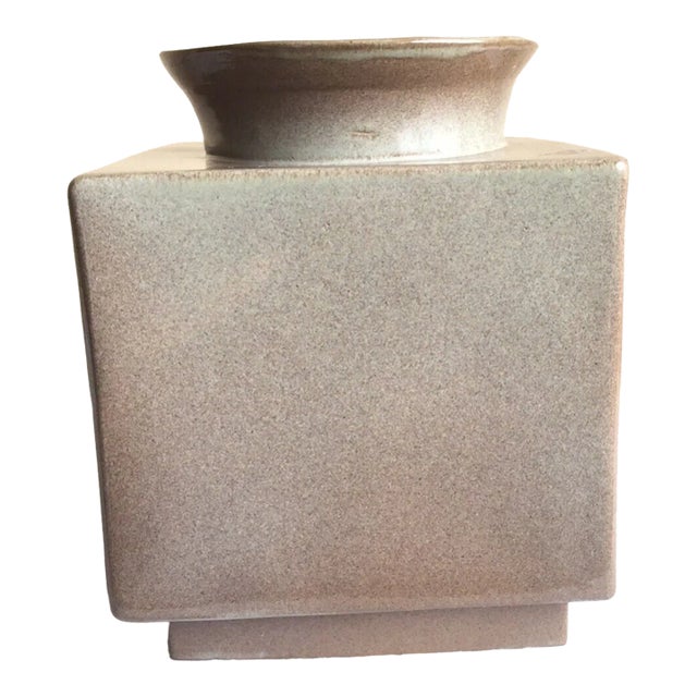 Vintage Signed Roy Hamilton Handcrafted Brown Square Art Studio Pottery Vase For Sale