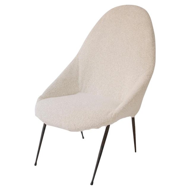 Metal Armless Armchair in Chenille Upholstery, Italy, 1950s For Sale - Image 7 of 7