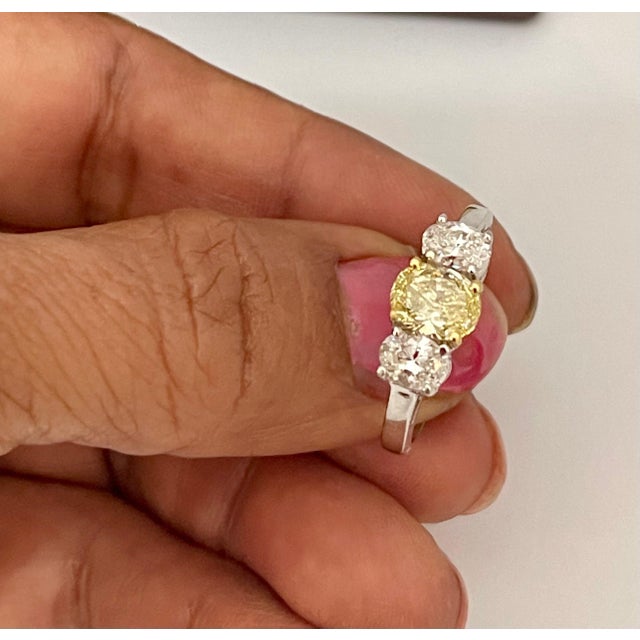 2010s GIA Certified Natural Fancy Yellow & White Diamond Three Stone Engagement Ring For Sale - Image 5 of 18