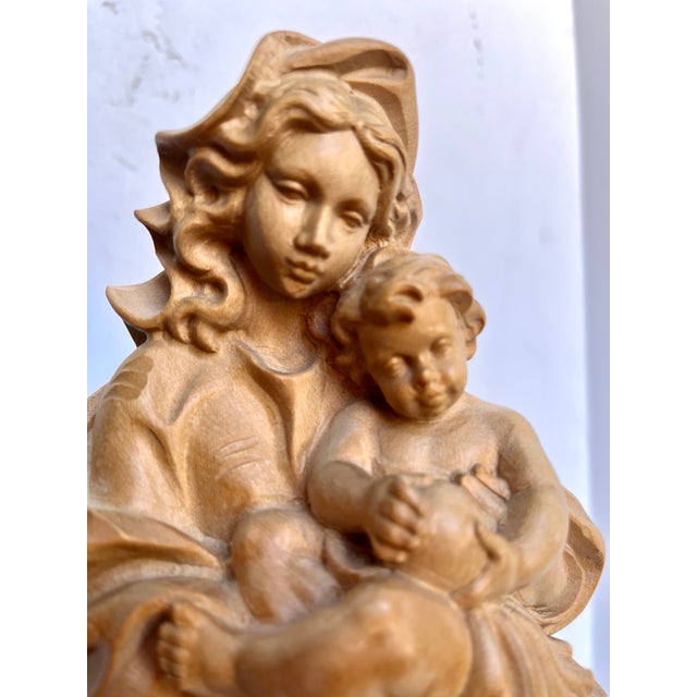 Mid-Century Hand Carved Wood Madonna and Child For Sale - Image 9 of 10