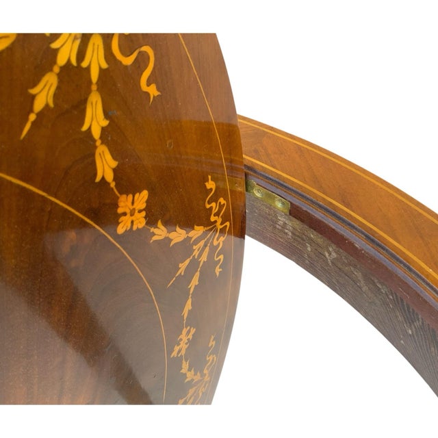 Wood Antique Rare English Sheraton Revival Mahogany & Marquetry Circular Pivoting-Center Games Table 19th Century For Sale - Image 7 of 12