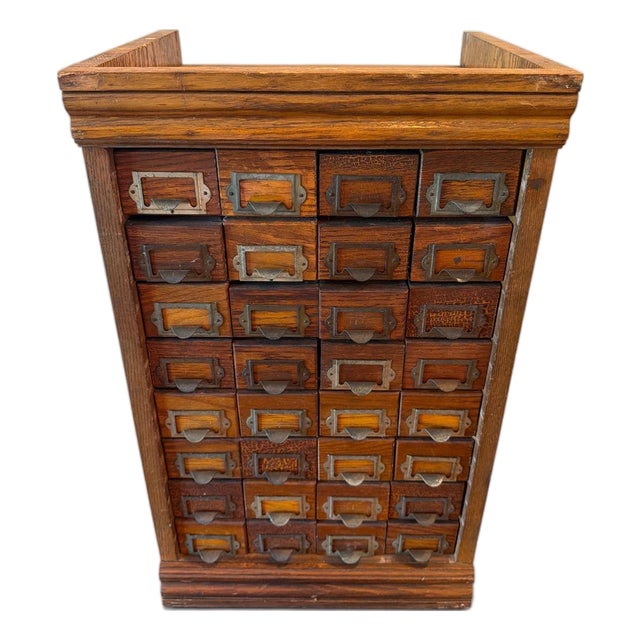 Antique 32-Drawer Oak Hardware Parts Cabinet by W.C. Heller Co. For Sale