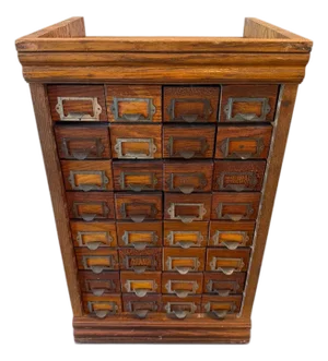 Antique 32-Drawer Oak Hardware Parts Cabinet by W.C. Heller Co.