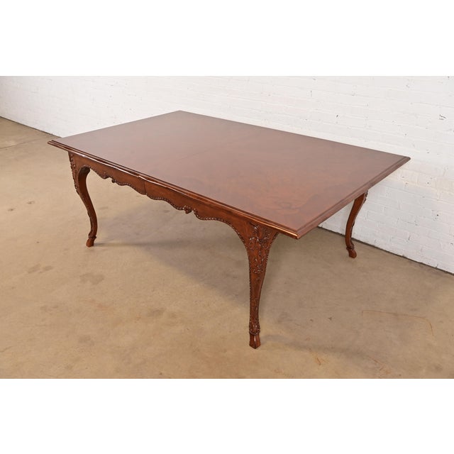 Baker Furniture French Provincial Louis XV Cherry and Burl Wood Extension Dining Table, Newly Refinished For Sale - Image 10 of 13
