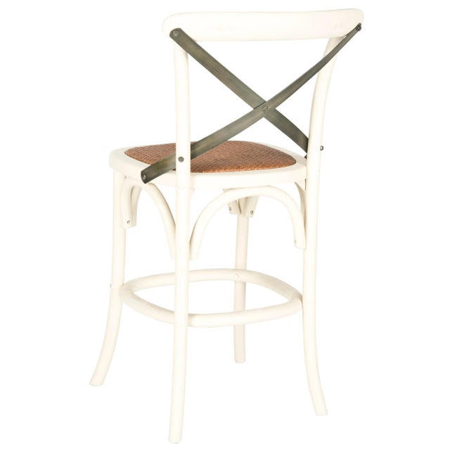 Modern Baker X Back Counter Stool in Distressed Ivory & Medium Brown For Sale - Image 3 of 6