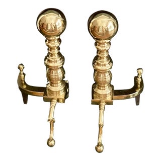 Pair of Classic Cast Brass Andirons For Sale