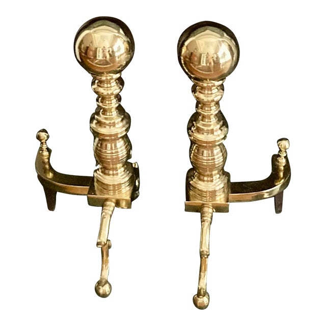 Pair of Classic Cast Brass Andirons For Sale