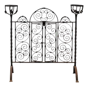 French Wrought Iron Freestanding Firescreen with Warming Holders, circa 1880