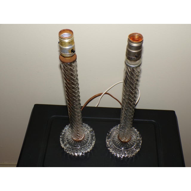 Vintage Pair Art Deco Twisted Glass Column Candlestick Table Lamps For Sale In Boston - Image 6 of 11