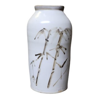 Vintage Kyle Carpenter Bamboo Motif Studio Pottery Vase For Sale