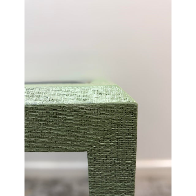 Green Late 20th Century Faux Shagreen Green Side Table With Glass Inset Top For Sale - Image 8 of 11