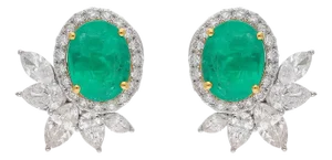 Natural Emerald Earrings with Diamonds and 18k Gold