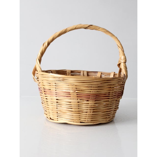 Vintage Woven Gathering Basket With Handle For Sale - Image 6 of 12