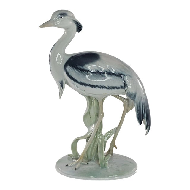 Mid 20th Century Vintage Kunstporzellane Metzler & Ortloff Heron Crane Bird Figurine Germany For Sale