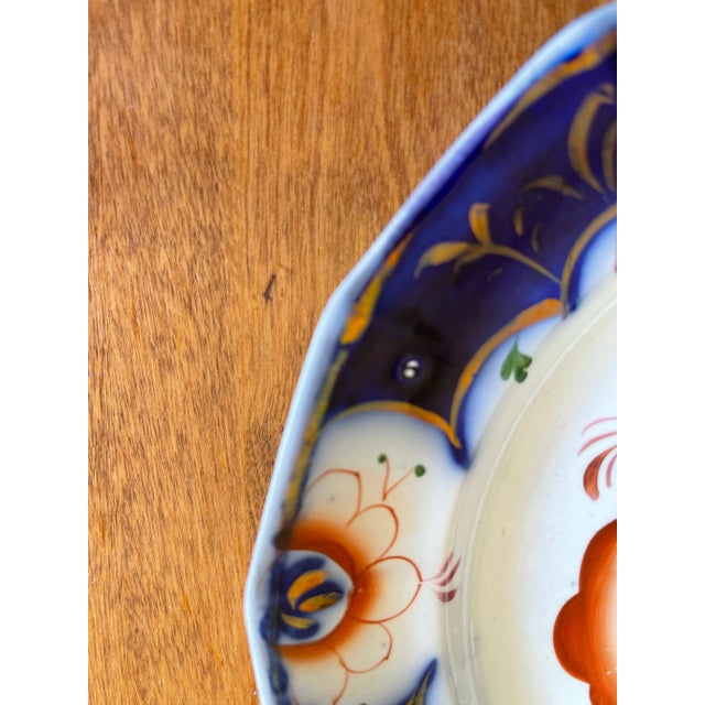 Antique Gaudy Dutch Ironstone Flow Blue Pinwheel Dinner Plate For Sale - Image 4 of 6