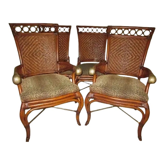 1980s Tommy Bahama Style Dining Chairs with Upholstered Seats- Set of 4 For Sale