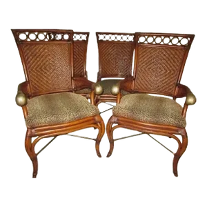 1980s Tommy Bahama Style Dining Chairs with Upholstered Seats- Set of 4