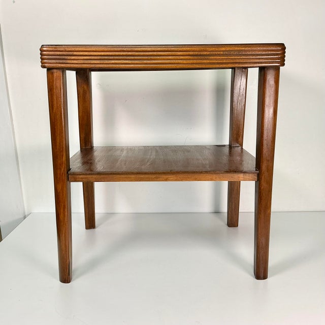 1930s 1930 Vintage Boho Chic Art Deco Wood Side Table, 2 Tier. For Sale - Image 5 of 16