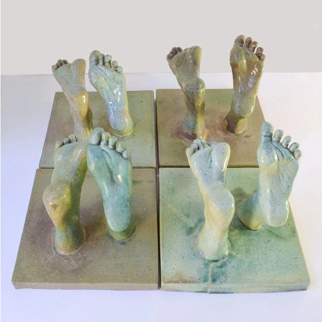 Ceramic Reliefs with Tapestry of Green Glazed Feet, Set of 4 For Sale - Image 10 of 16
