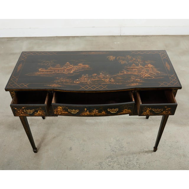 English George III Style Chinoiserie Decorated Lacquer Desk For Sale - Image 4 of 18