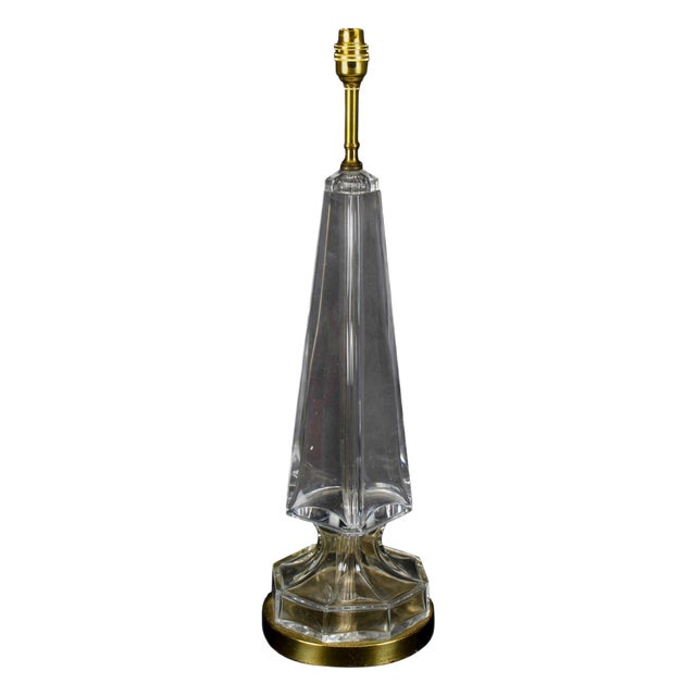 Mid-Century Glass & Brass Obelisk Table Lamp For Sale