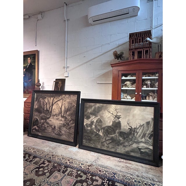 Monumental Black and White Original Charcoal of Wild Elk. For Sale - Image 12 of 15