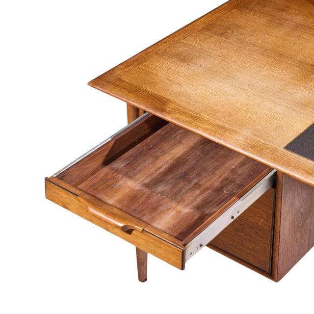 Wood Alma Castilian Mid Century Walnut and Leather Executive Desk For Sale - Image 7 of 11