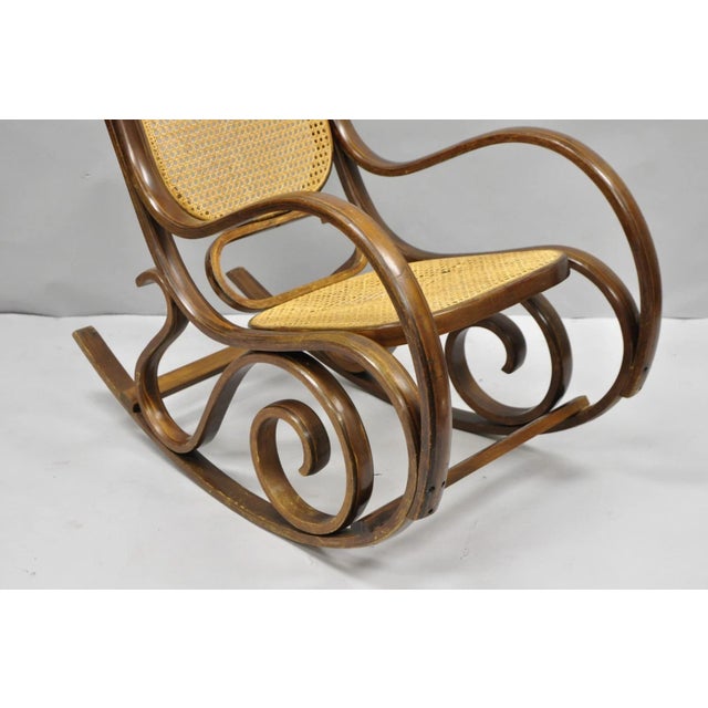 Mid-Century Modern Vintage Mid Century Modern Thonet Style Bentwood & Cane Rocker Rocking Chair (C) For Sale - Image 3 of 18