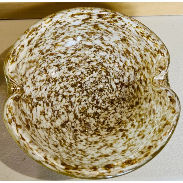 Metal Hollywood Regency Murano Gold Flecked Blown Glass Bowl For Sale - Image 7 of 7