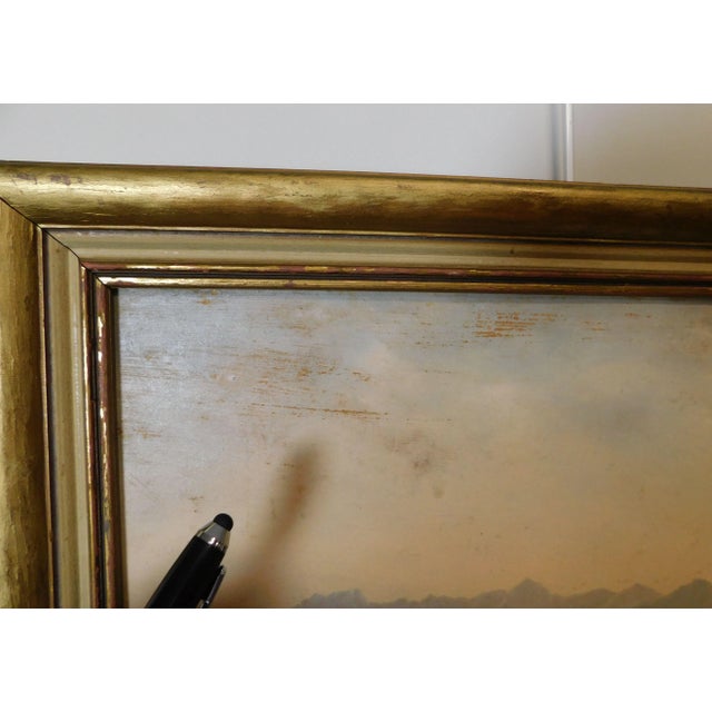 Mountain Valley Scene Framed Oil Painting On Board - Artist's Signature Illegible For Sale - Image 11 of 13