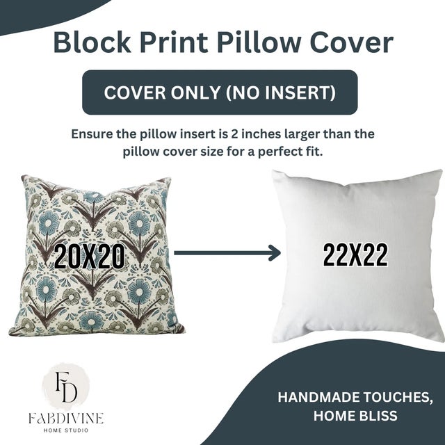 Not Yet Made - Made To Order Fabdivine Indian Block Print Cushion Cover 18x18 Inch Viscose Linen-Vanshika For Sale - Image 5 of 5