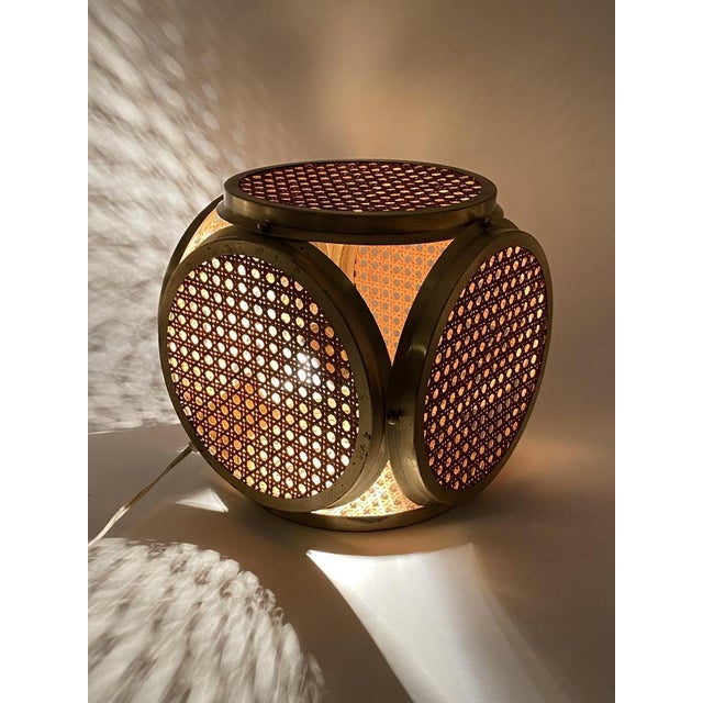 Brown Hollywood Regency Italian Lamps in Brass and Vienna Straw, 1970s, Set of 2 For Sale - Image 8 of 18