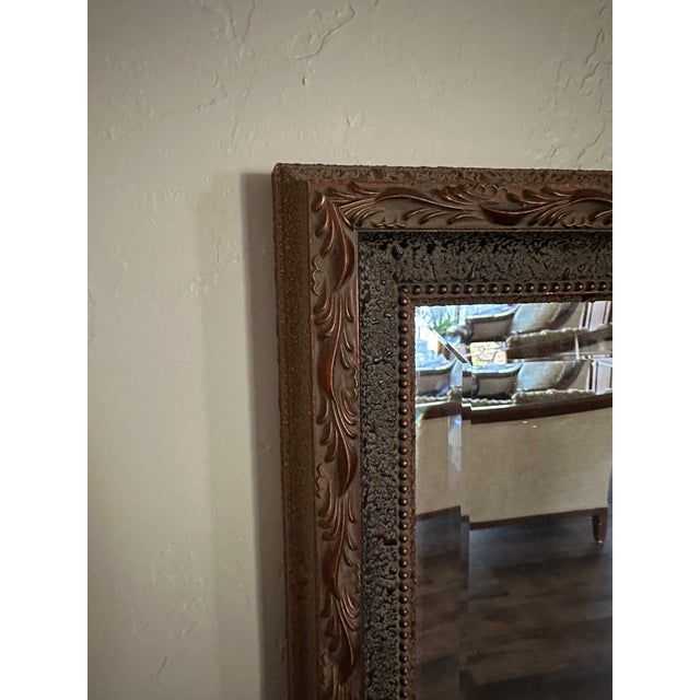 Vintage 1960s Framed Wall Mirror Beveled Glass Rectangular Ornate Leaf Scroll Frame For Sale - Image 4 of 12