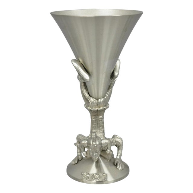 Vintage Royal Order of Jesters Figural Pewter Metal Award Renaissance Goblet For Sale