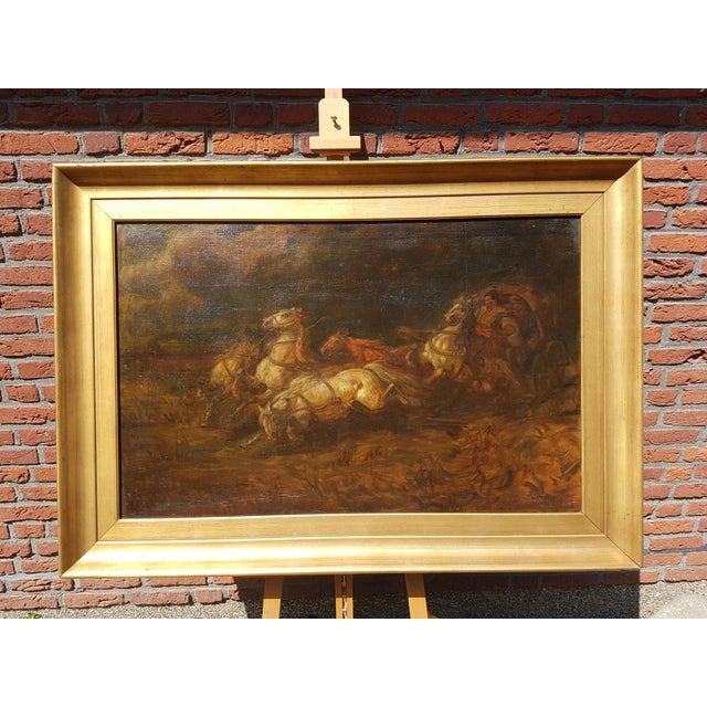 Black H. Post, 5 Horse Carriage/Team, Oil Painting, Early 20th Century, Framed For Sale - Image 8 of 14