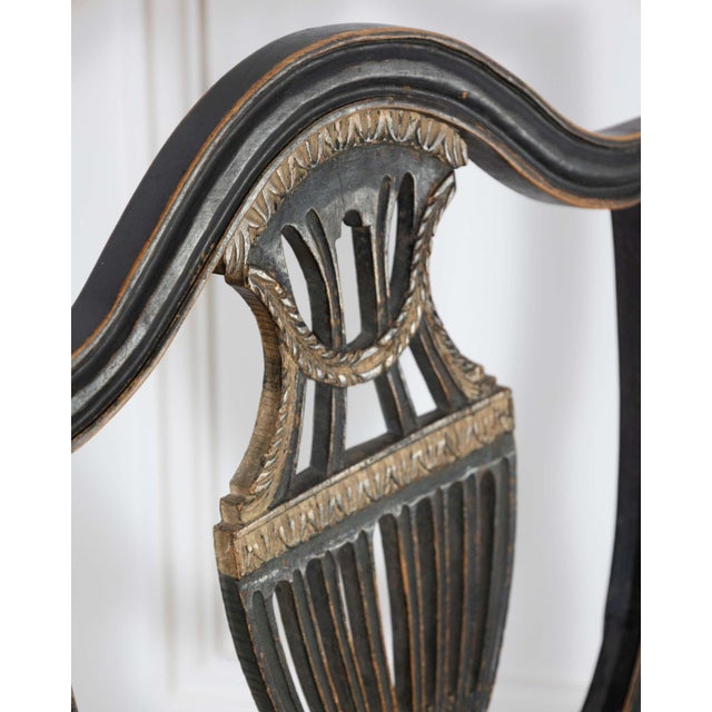 Set of Four 19th Century Swedish Blackened Wood and Gilt Lyre-Back Chairs For Sale In Atlanta - Image 6 of 18