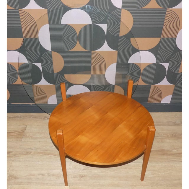 Mid-Century Moderm Coffee Table in Glass and Wood with Tapered Round Legs, 1960s For Sale - Image 9 of 16
