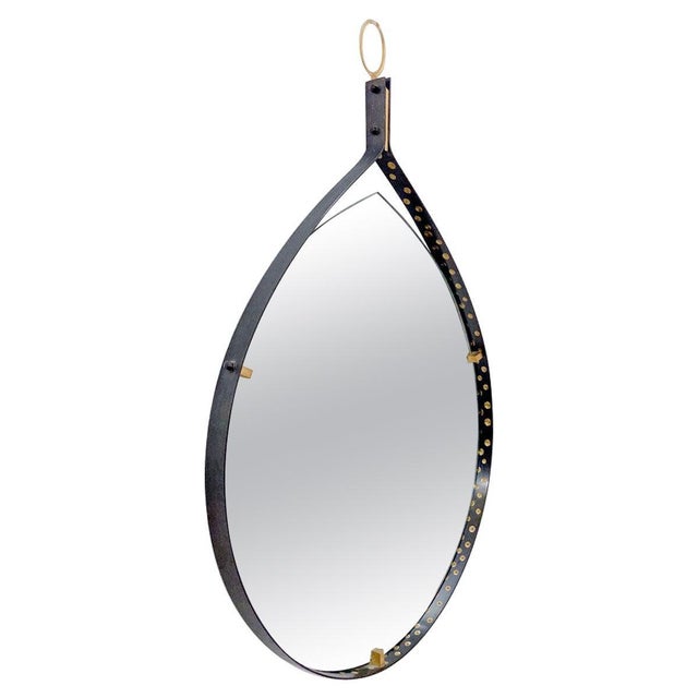 Brown Mid-Century Modern Brass and Steel Drop-Shaped Mirror, 1970s For Sale - Image 8 of 8