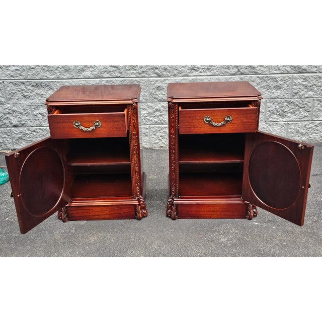 Wood Pair Regency Magogany Tooled Leather Inset Front Side Cabinets For Sale - Image 7 of 11