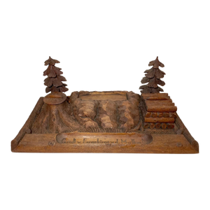 Huge Antique 1800's Carved Black Forest Wood German Desk Inkwell Stand Sculpture
