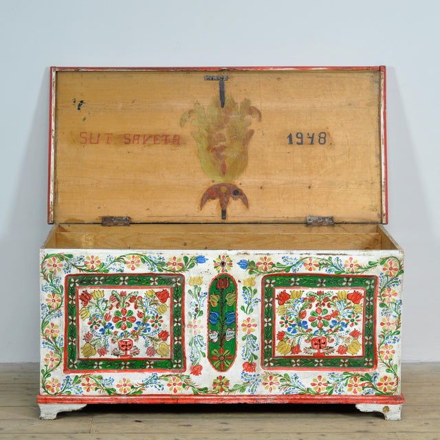 Folk Art Bridal Chest, 1948 For Sale - Image 4 of 14