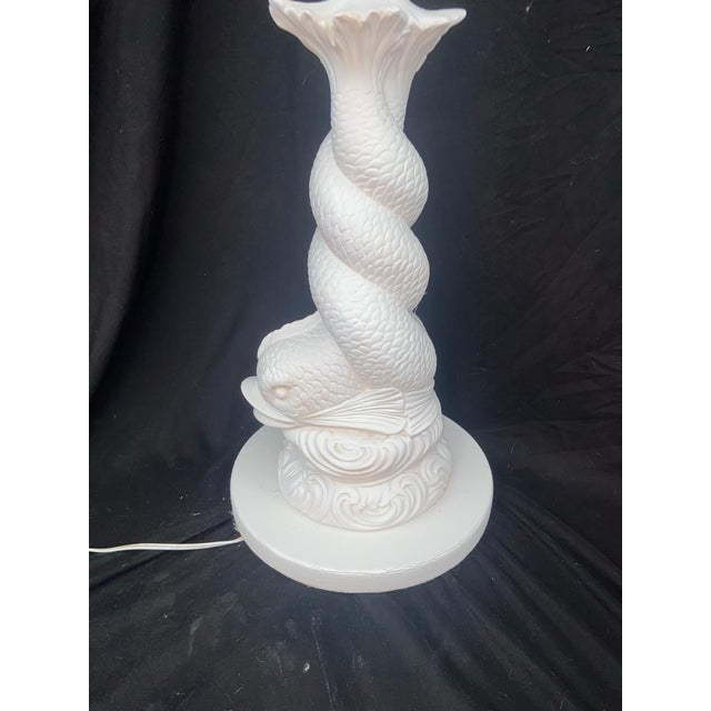 Vintage Double Koi White Plaster Floor Lamp With Glass Tray Table For Sale - Image 4 of 9