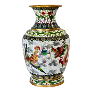 Chinese Cloisonné Vase With Dragons and Phoenix Maker’s Mark