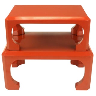 Bert England for Baker Cinnabar Red Asian Modern Stacking Tables - a Pair For Sale