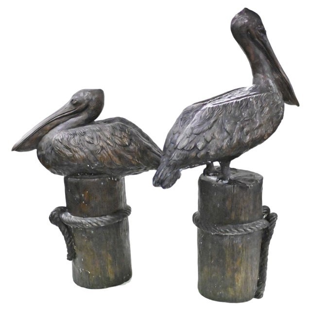 Large Bronze Pelicans Statues, Set of 2 For Sale