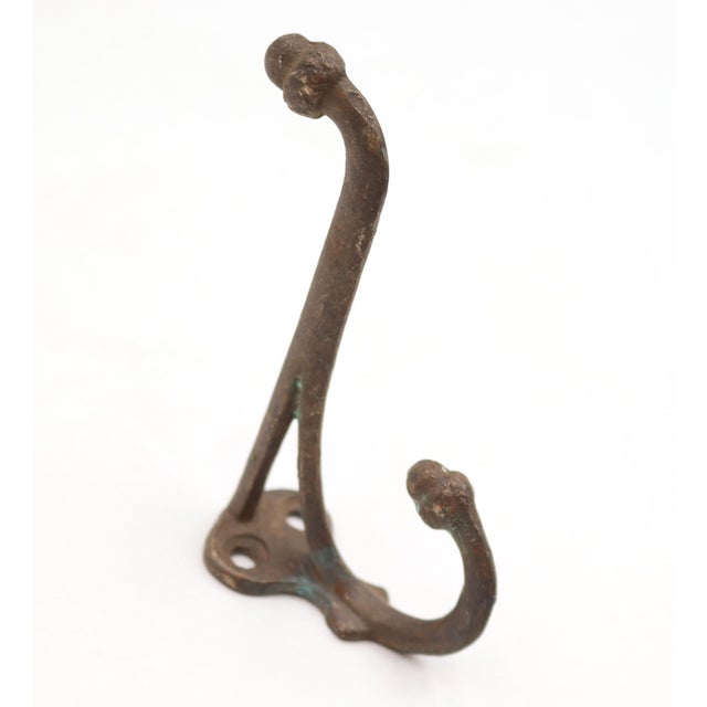 Traditional Antique Brass Acorn Double Arm Wall Hook For Sale - Image 3 of 5