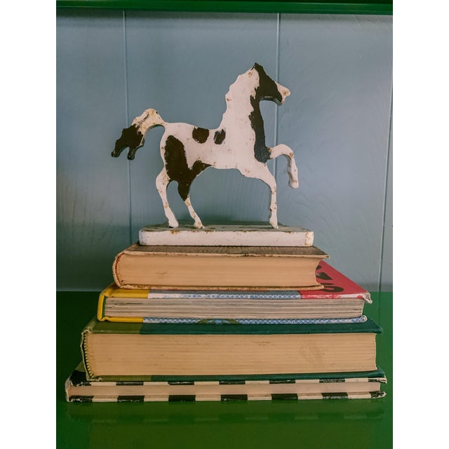 Vintage Folk Art Cast Iron Pinto Horse Door Stopper Object For Sale - Image 11 of 11